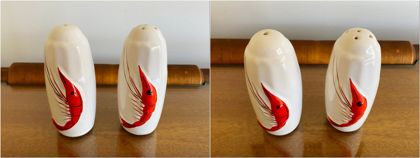 1950s DIANA POTTERY Shrimp Salt & Pepper Shakers & Mustard Pot | IOB - Busy Bowerbird