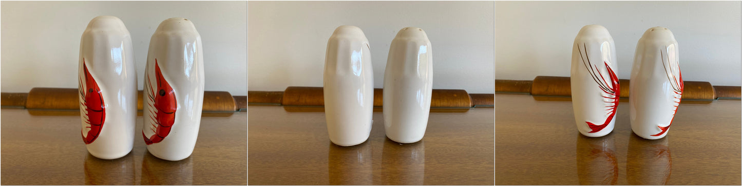 1950s DIANA POTTERY Shrimp Salt & Pepper Shakers & Mustard Pot | IOB - Busy Bowerbird