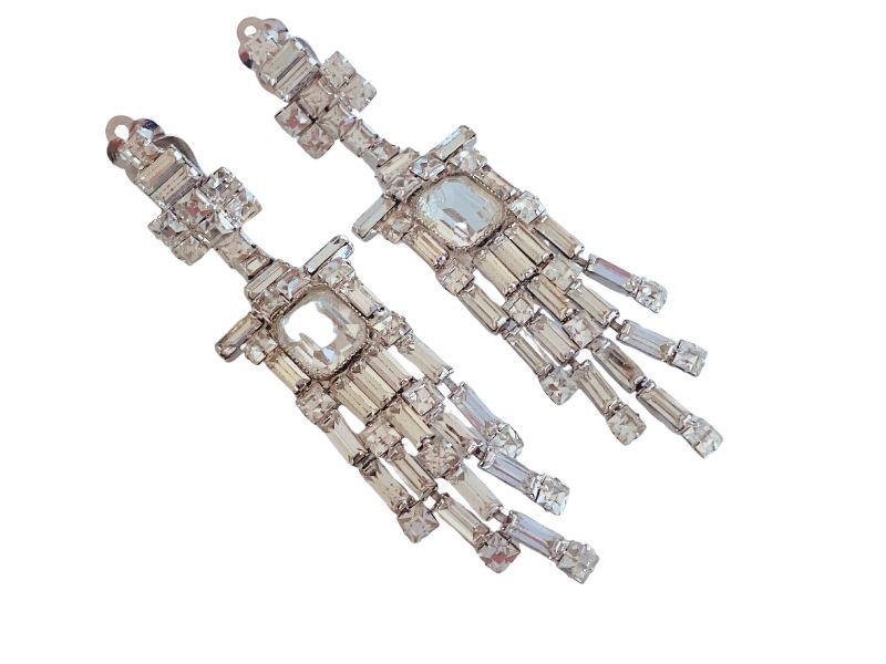 1970s WILLIAM DE LILLO Huge Diamante Chandelier Earrings | Highly Collectible