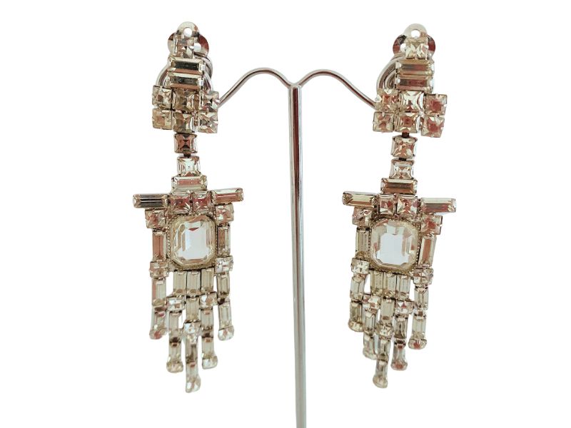 1970s WILLIAM DE LILLO Huge Diamante Chandelier Earrings | Highly Collectible