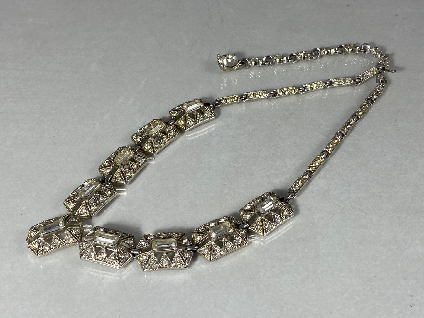 1940s BOGOFF Art Deco Rhinestone Pendant Choker & Earring Set - Busy Bowerbird