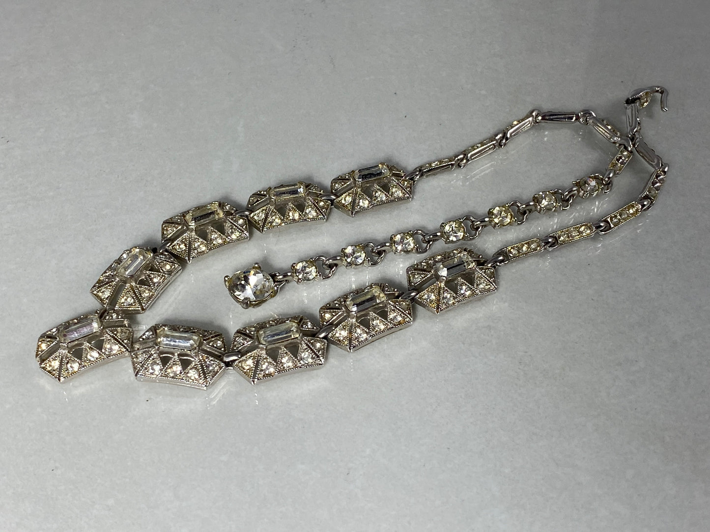 1940s BOGOFF Art Deco Rhinestone Pendant Choker & Earring Set - Busy Bowerbird