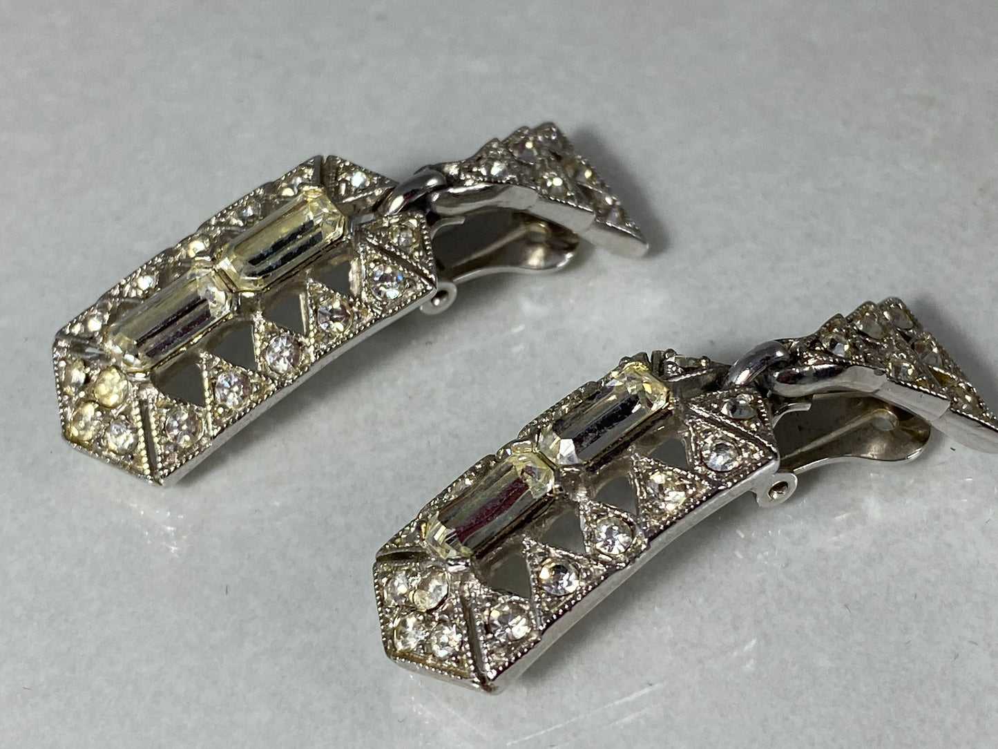 1940s BOGOFF Art Deco Rhinestone Pendant Choker & Earring Set - Busy Bowerbird