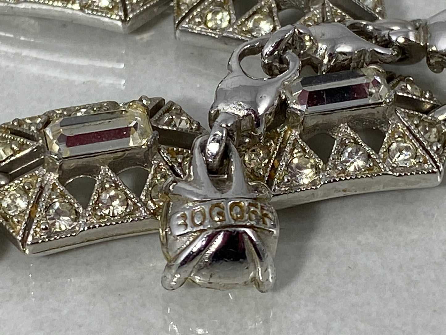 1940s BOGOFF Art Deco Rhinestone Pendant Choker & Earring Set - Busy Bowerbird