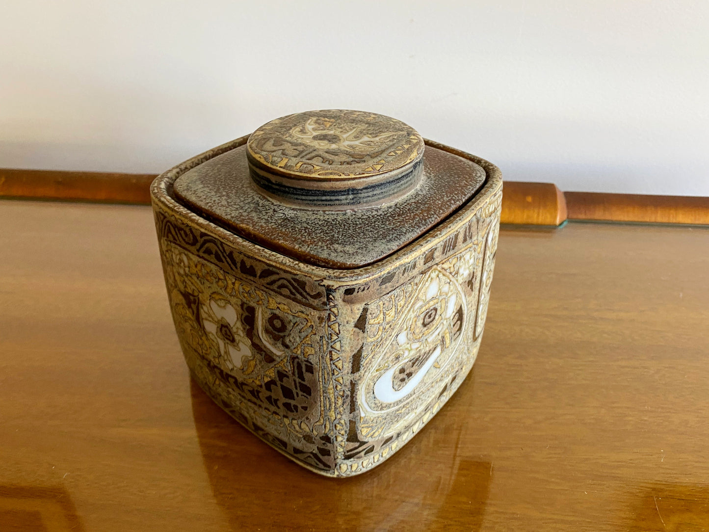 Royal Copenhagen 'BACA' Faience Lidded Jar | Nils Thorsson - Busy Bowerbird