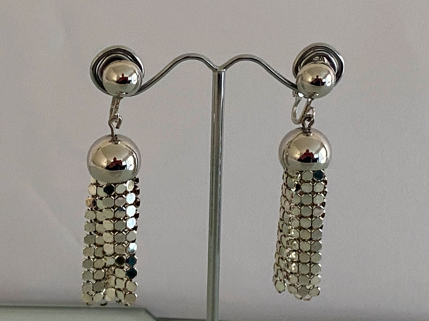 WHITING & DAVIS Silver Mesh Bib Necklace | Matching Dangle Earrings