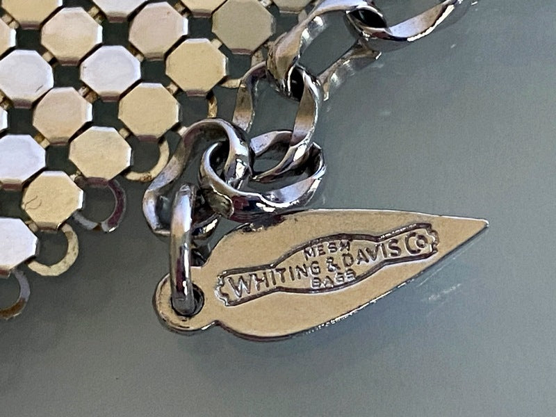 1970s WHITING & DAVIS Silver Mesh Bib Necklace