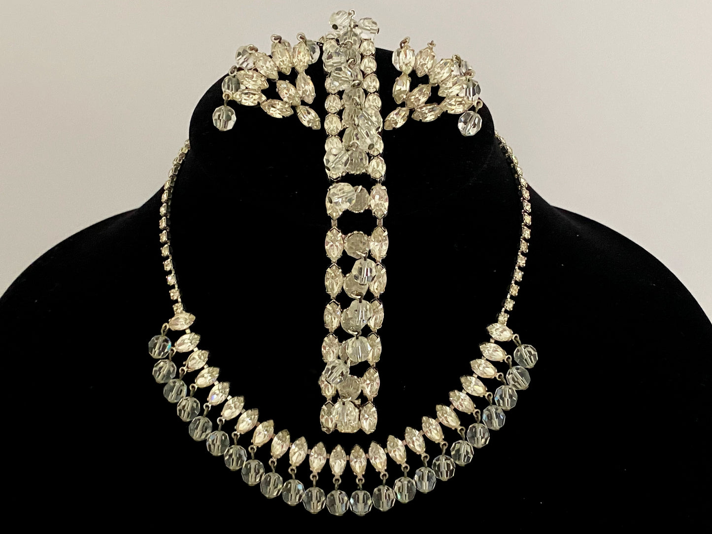 1950s JOSEPH WIESNER NY | Rhodium-Plated Crystal & Glass Parure | Original Box - Busy Bowerbird