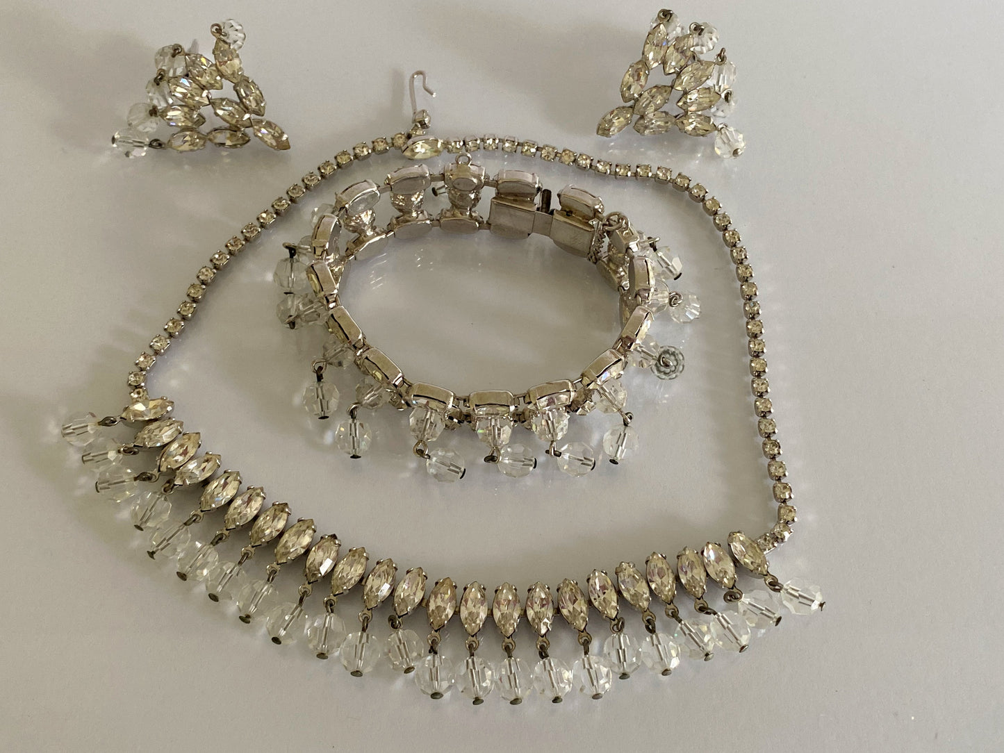 1950s JOSEPH WIESNER NY | Rhodium-Plated Crystal & Glass Parure | Original Box - Busy Bowerbird