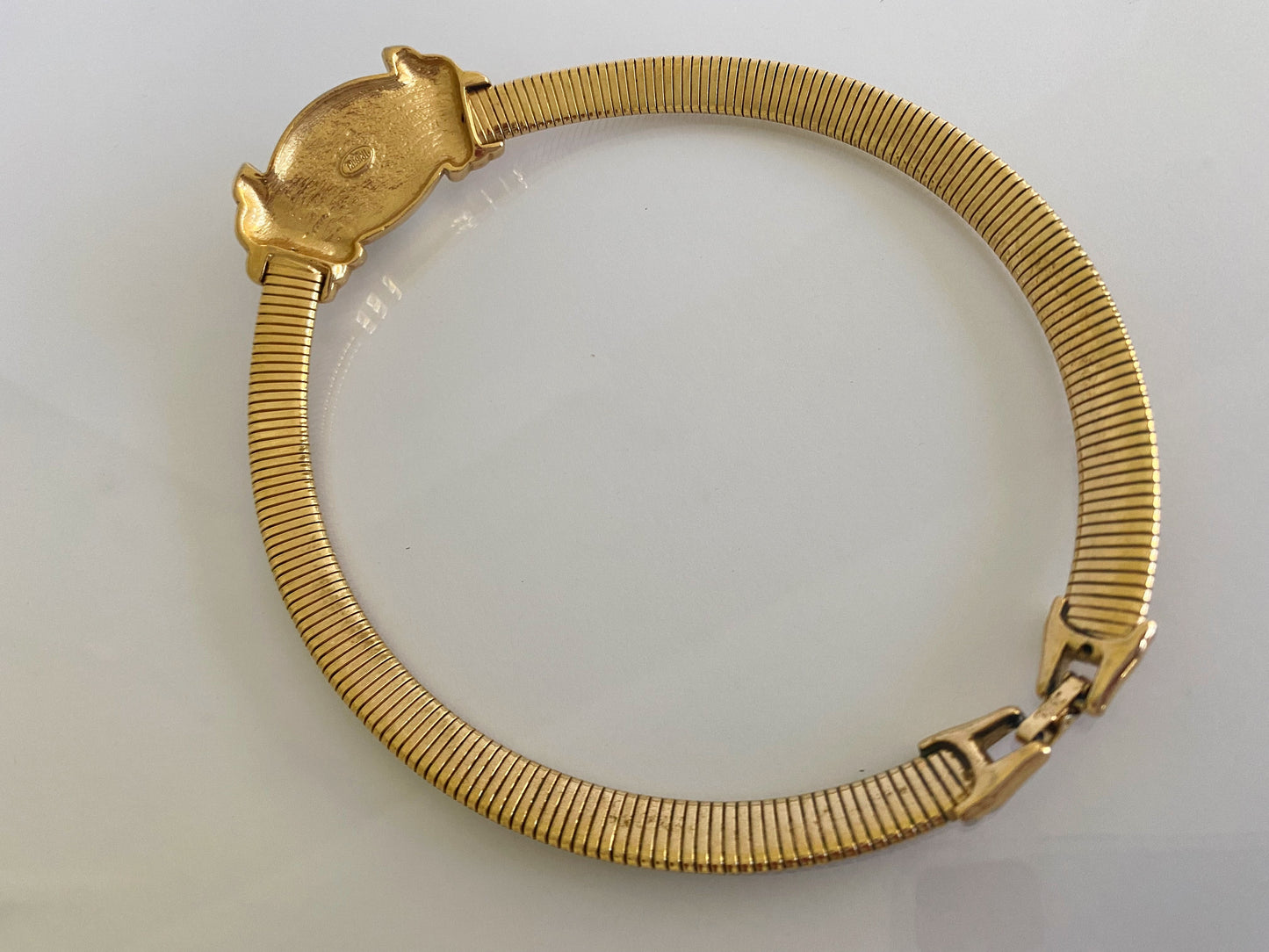 Vintage TRIFARI Gold-Plated Omega Necklace with White Cabochon - Busy Bowerbird