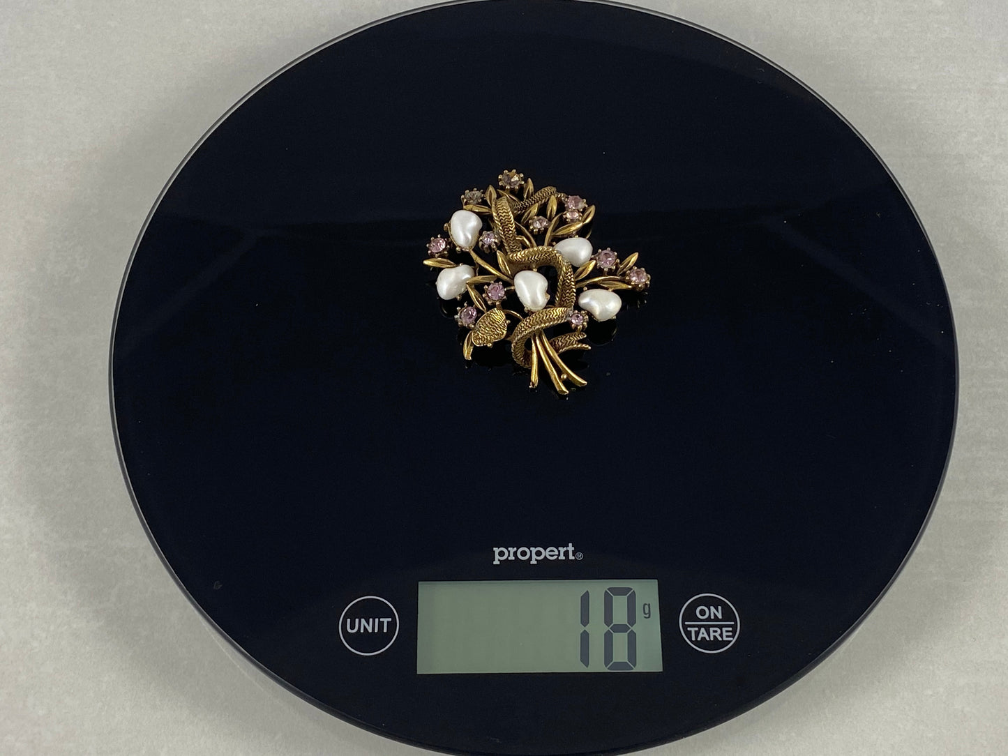 1930s CORO Faux Baroque Pearl & Rhinestone Flower Bouquet Brooch - Busy Bowerbird