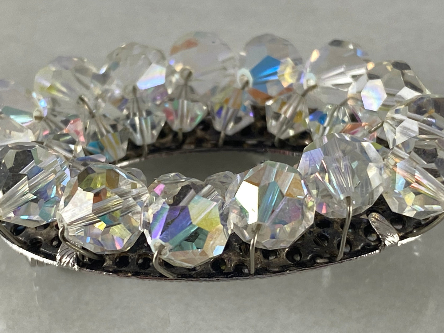 Large VINTAGE Brooch and Earring Set | Clear Aurora Borealis Crystals - Busy Bowerbird