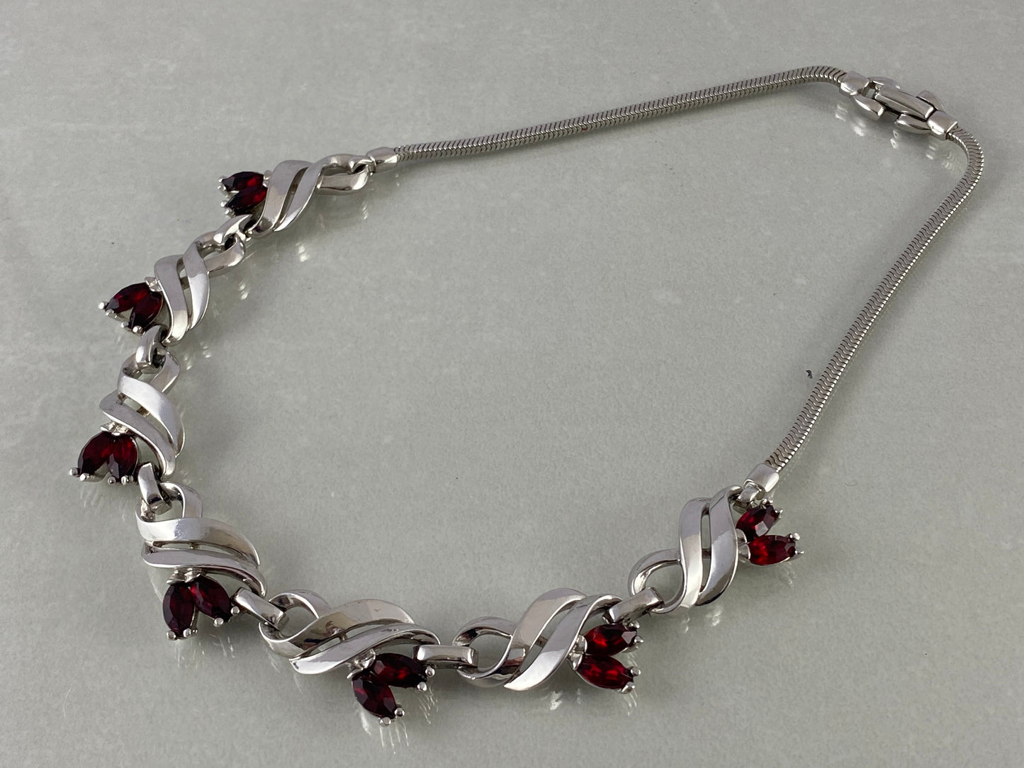 PENNINO Silver-Tone Choker Necklace with Ruby-Red Rhinestones - Busy Bowerbird