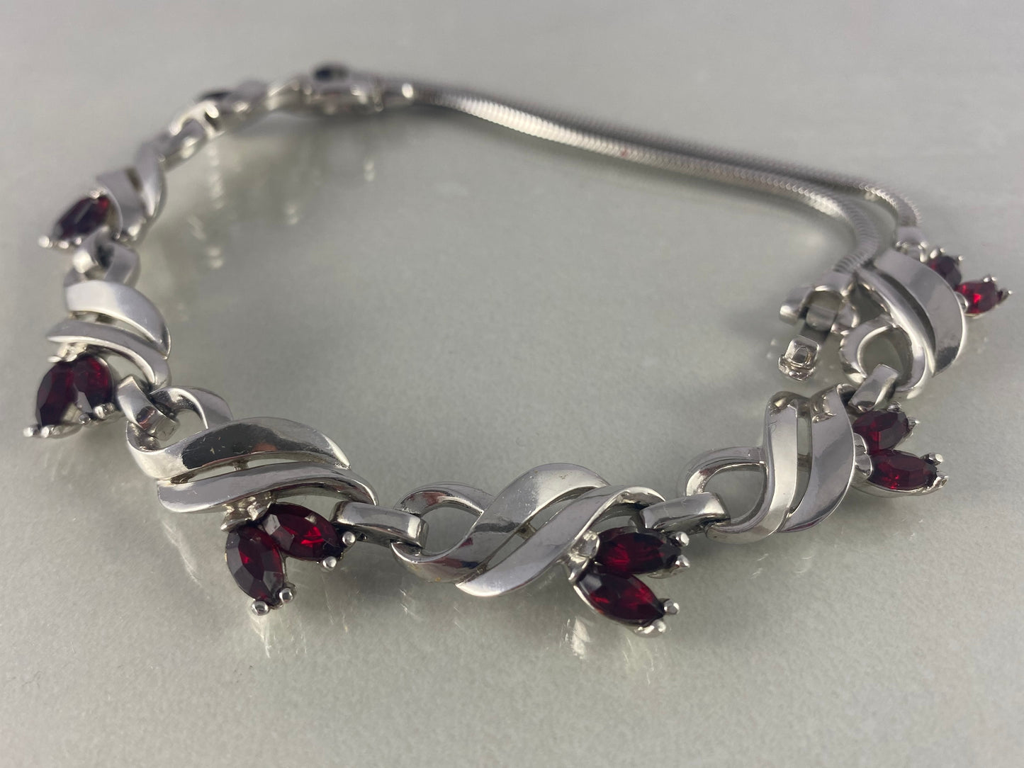 PENNINO Silver-Tone Choker Necklace with Ruby-Red Rhinestones - Busy Bowerbird