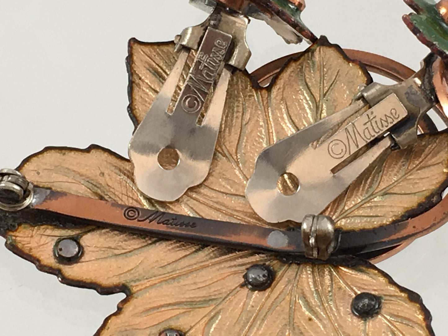 MATISSE Enamel on Copper Green 'Maple Leaf' Brooch & Clip Earring Set - Busy Bowerbird