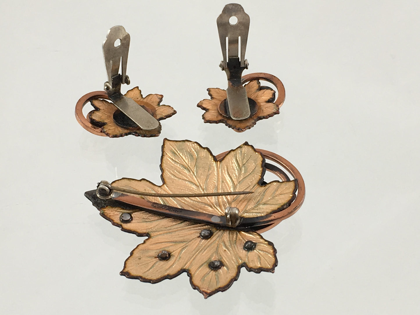 Matisse Copper Jewelry Enameled Brooch & Earring Set