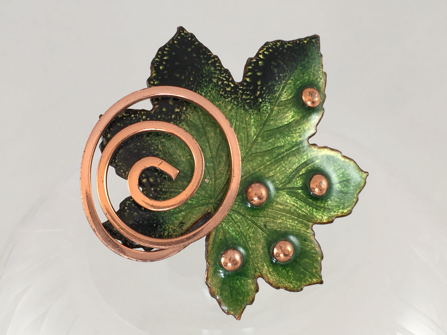 MATISSE Enamel on Copper Green 'Maple Leaf' Brooch & Clip Earring Set - Busy Bowerbird