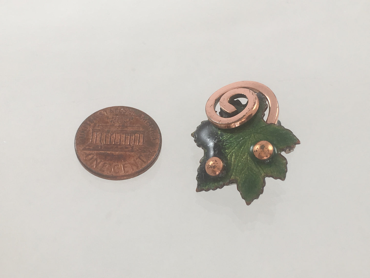 MATISSE Enamel on Copper Green 'Maple Leaf' Brooch & Clip Earring Set - Busy Bowerbird