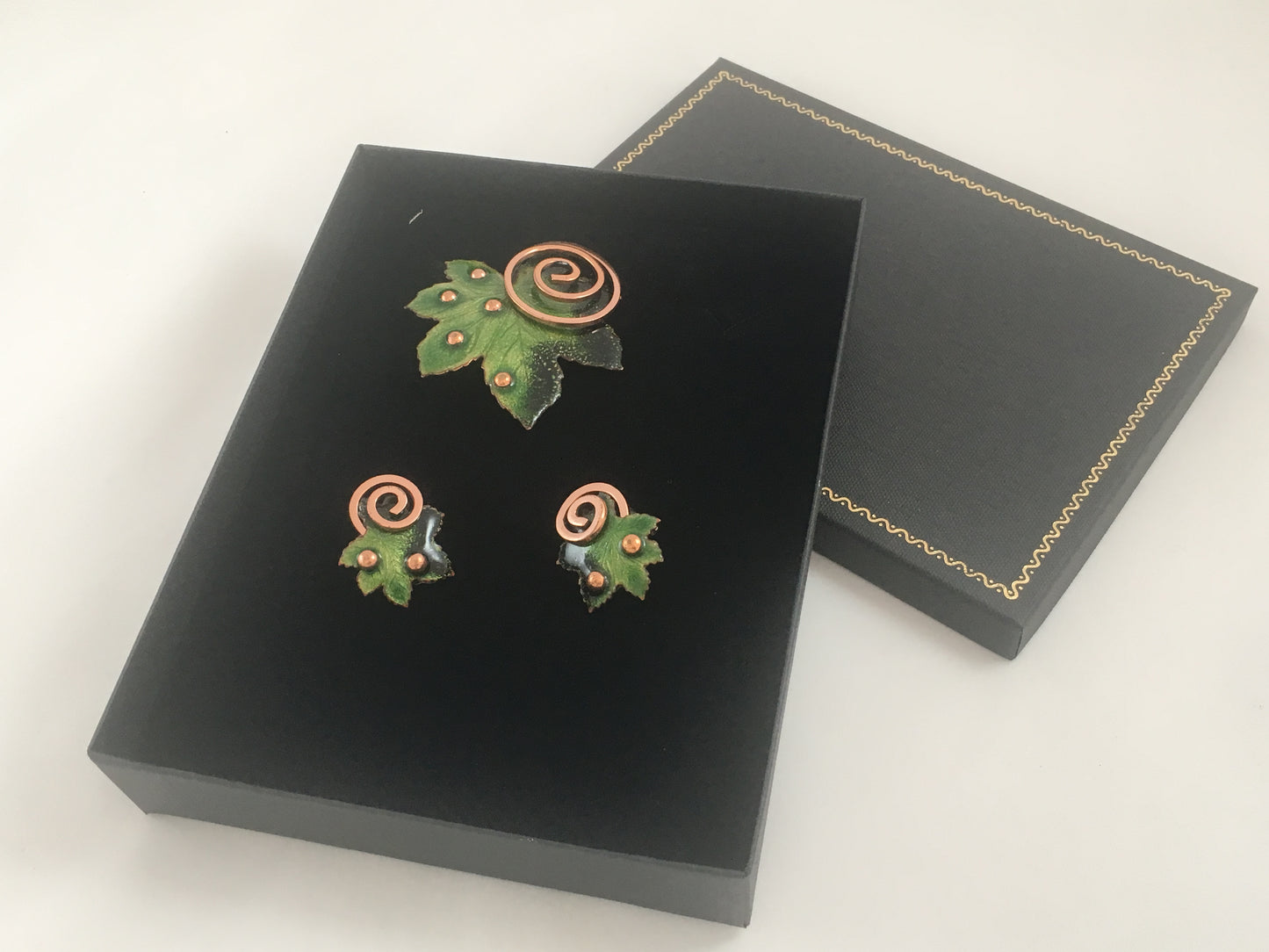 Matisse Copper Jewelry Enameled Brooch & Earring Set