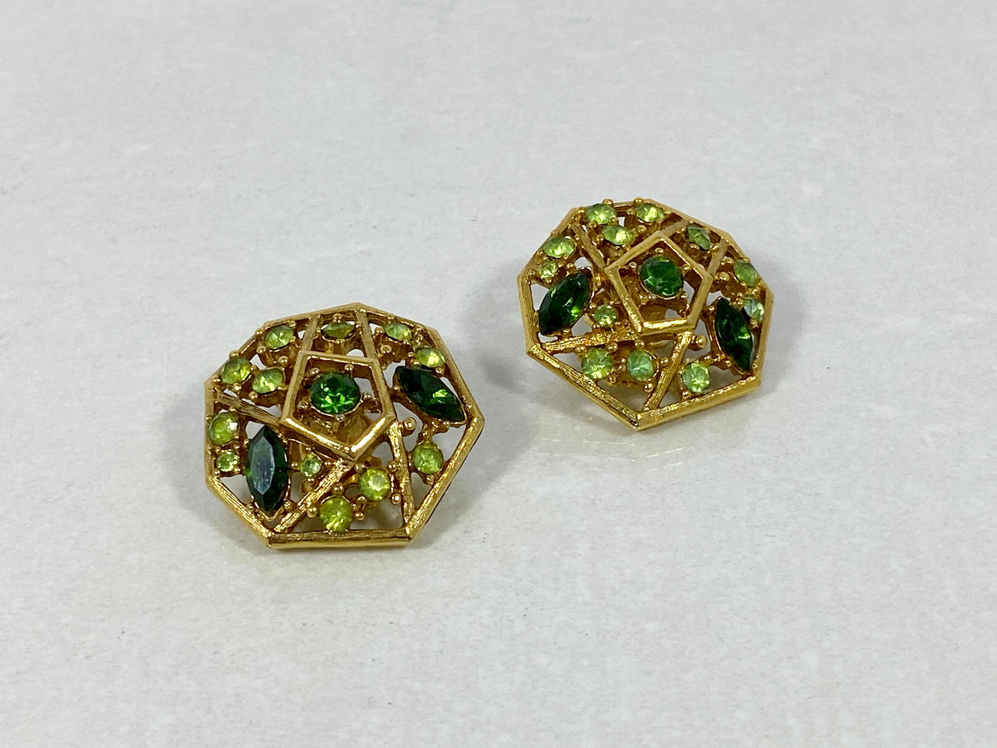 VINTAGE Gold-Plated Green Crystal Pendant Necklace & Earring Set - Busy Bowerbird