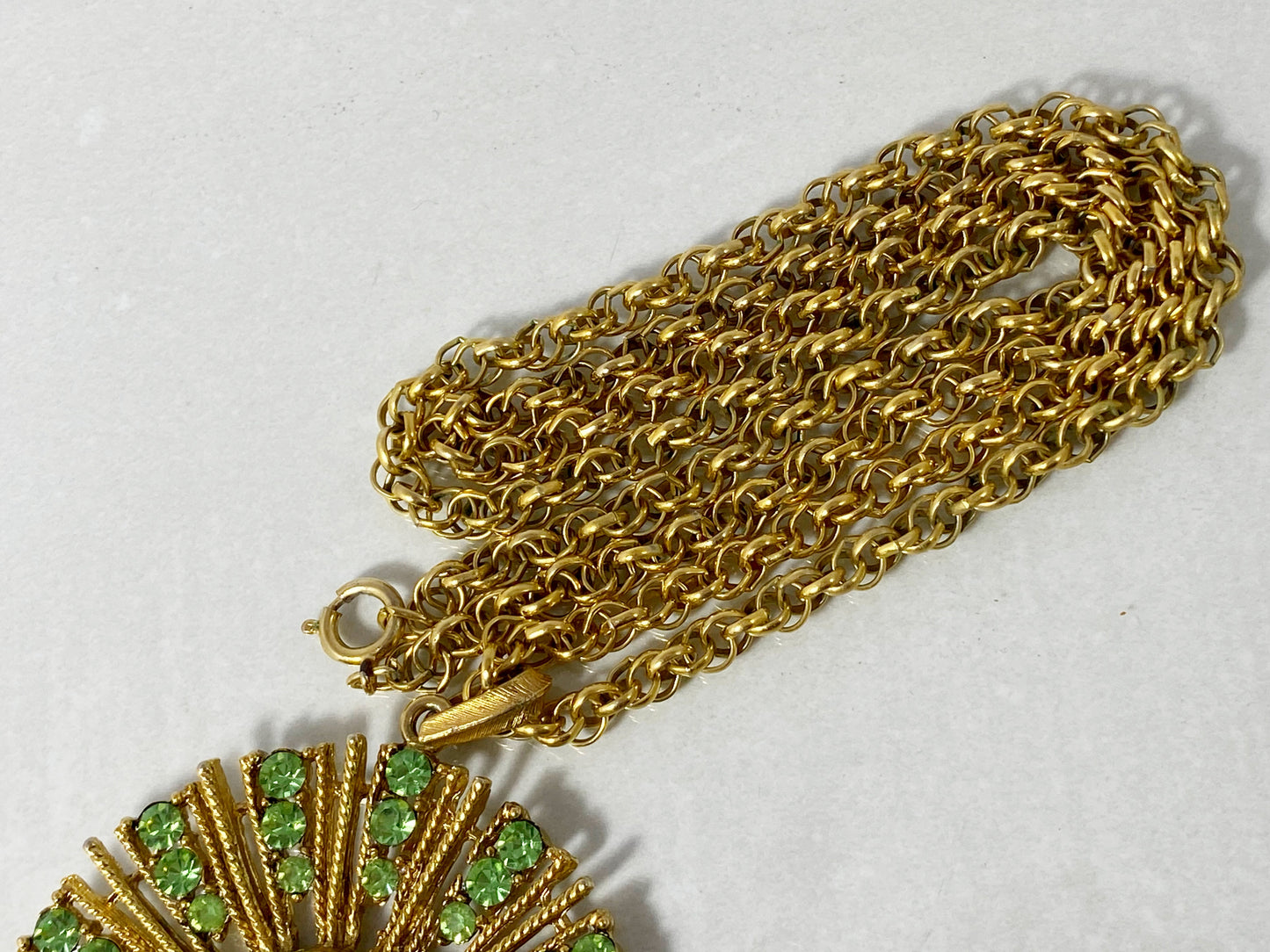 VINTAGE Gold-Plated Green Crystal Pendant Necklace & Earring Set - Busy Bowerbird
