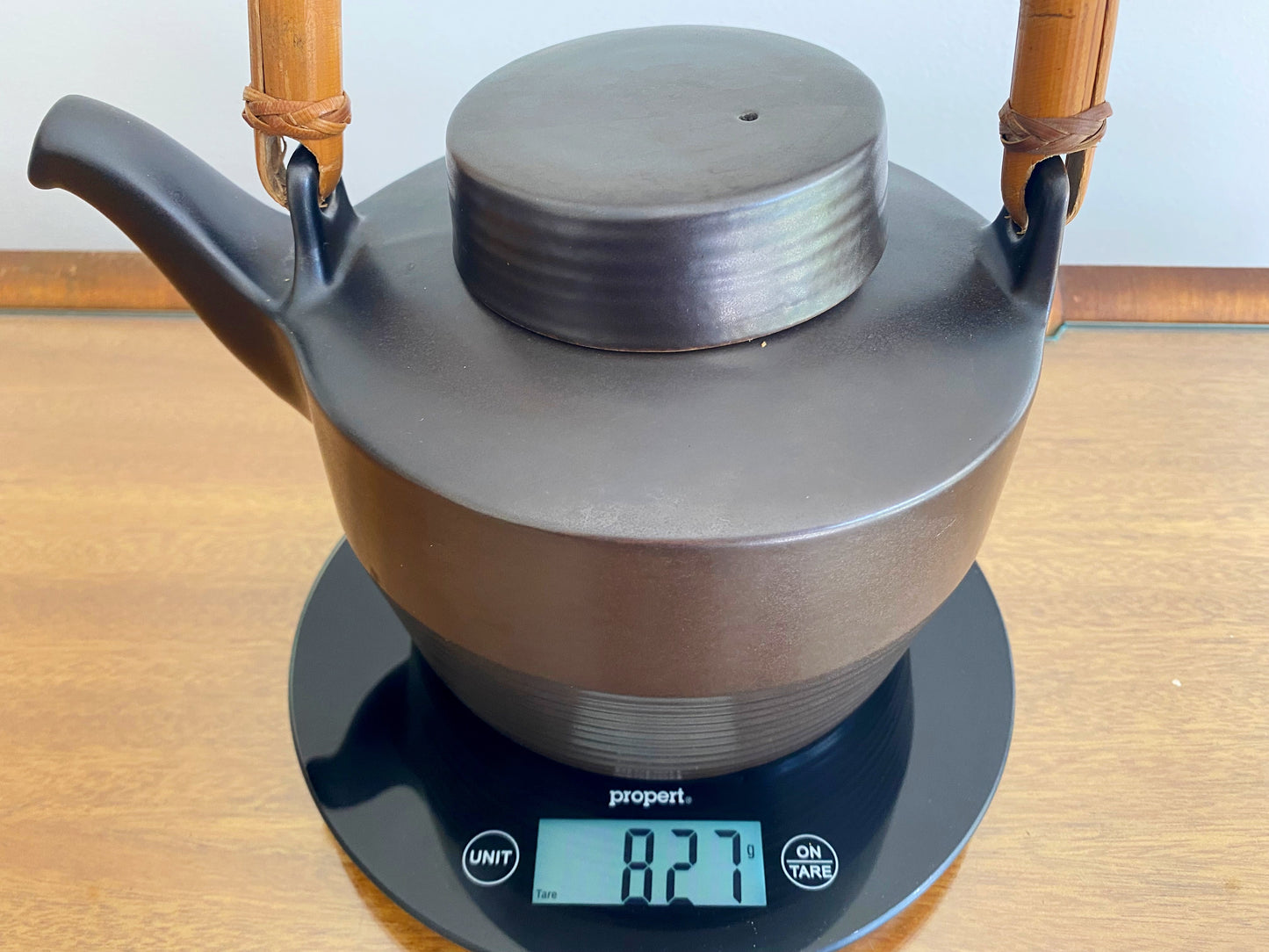 Vintage PURBECK POTTERY Dark Brown Teapot with Wicker Handle - Busy Bowerbird