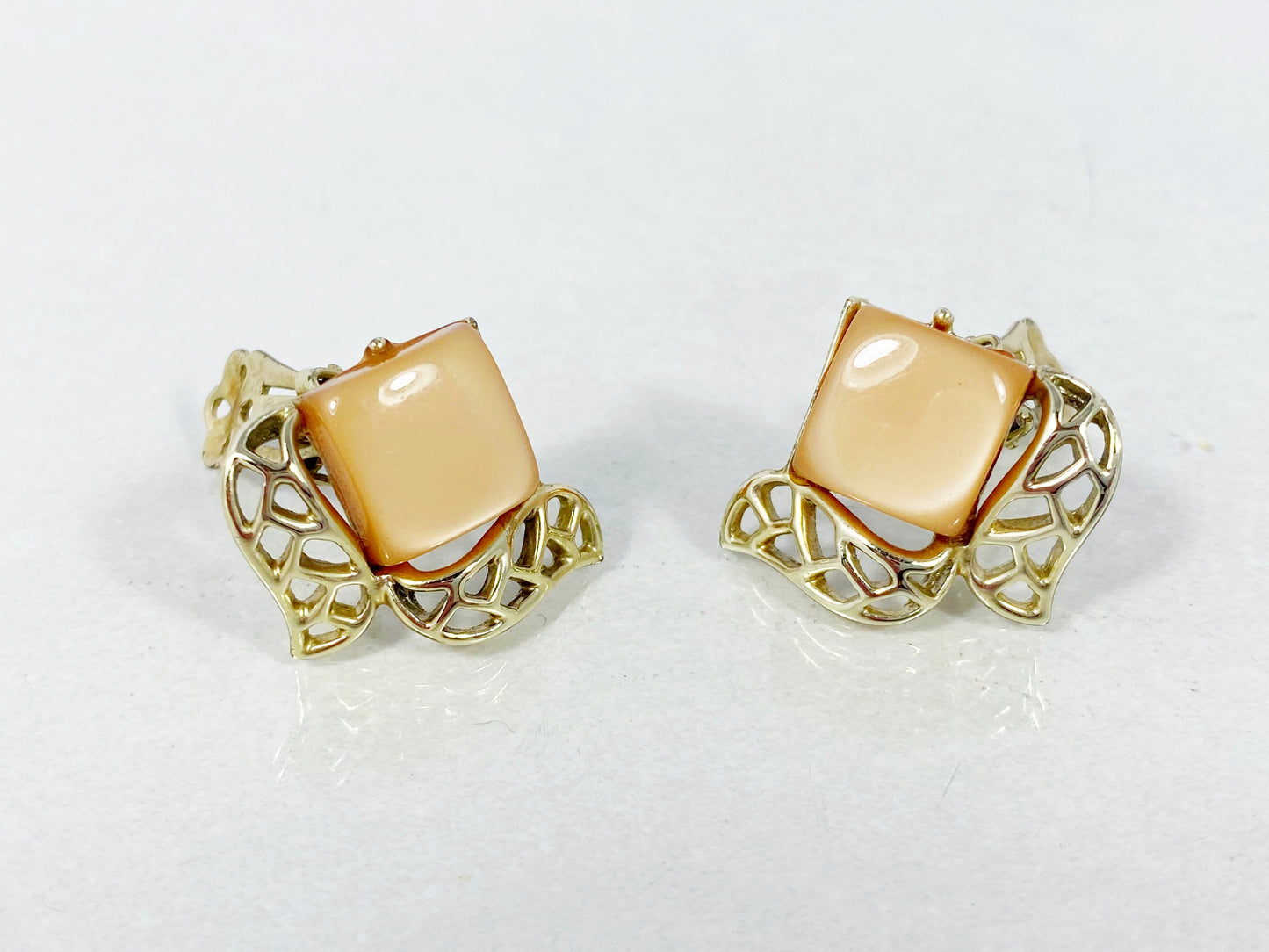 CORO Gold-Tone & Peach Moonglow Necklace, Bracelet, & Earring Set - Busy Bowerbird