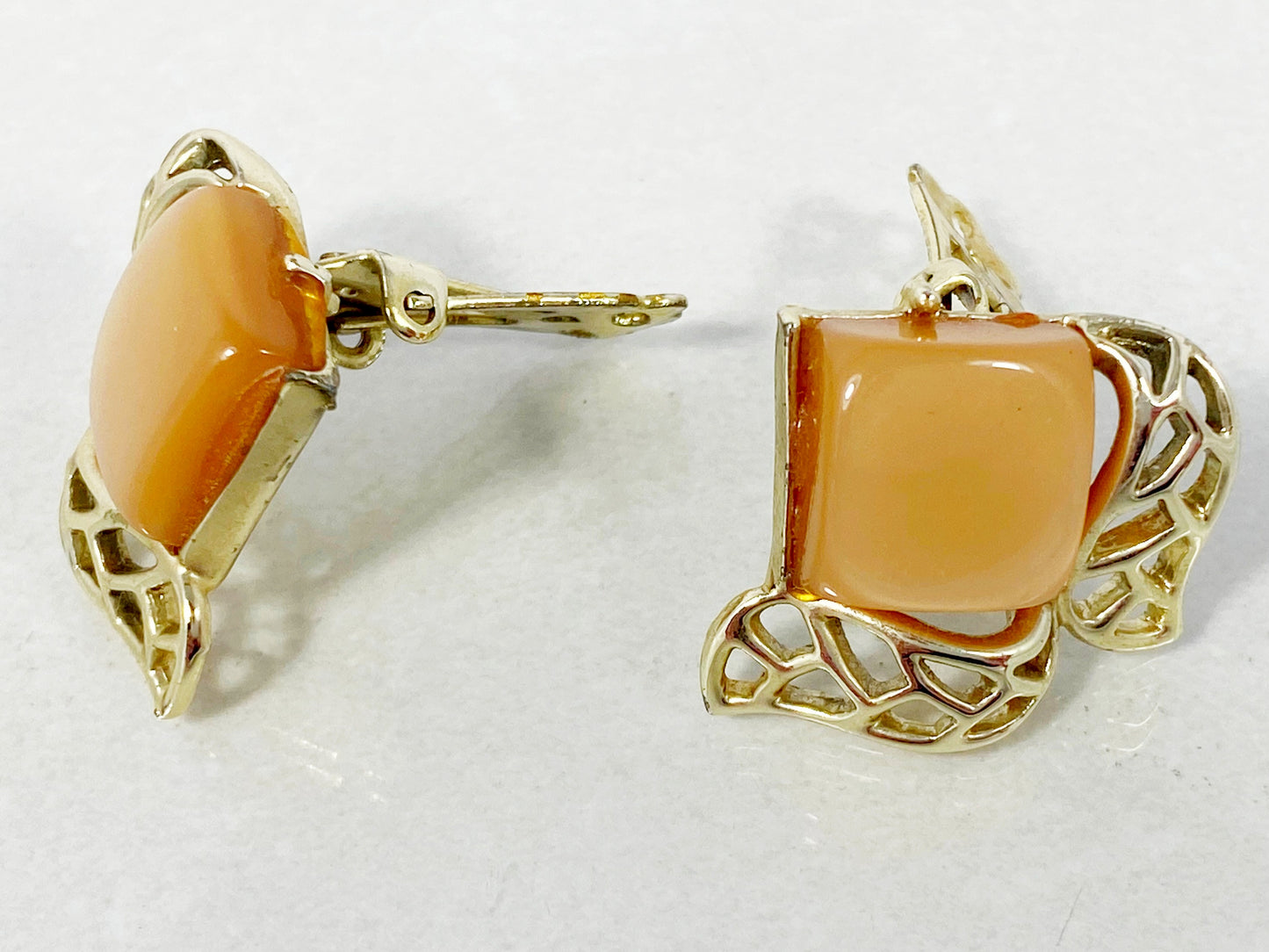CORO Gold-Tone & Peach Moonglow Necklace, Bracelet, & Earring Set - Busy Bowerbird