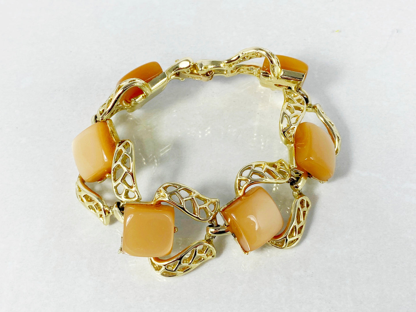 CORO Gold-Tone & Peach Moonglow Necklace, Bracelet, & Earring Set - Busy Bowerbird