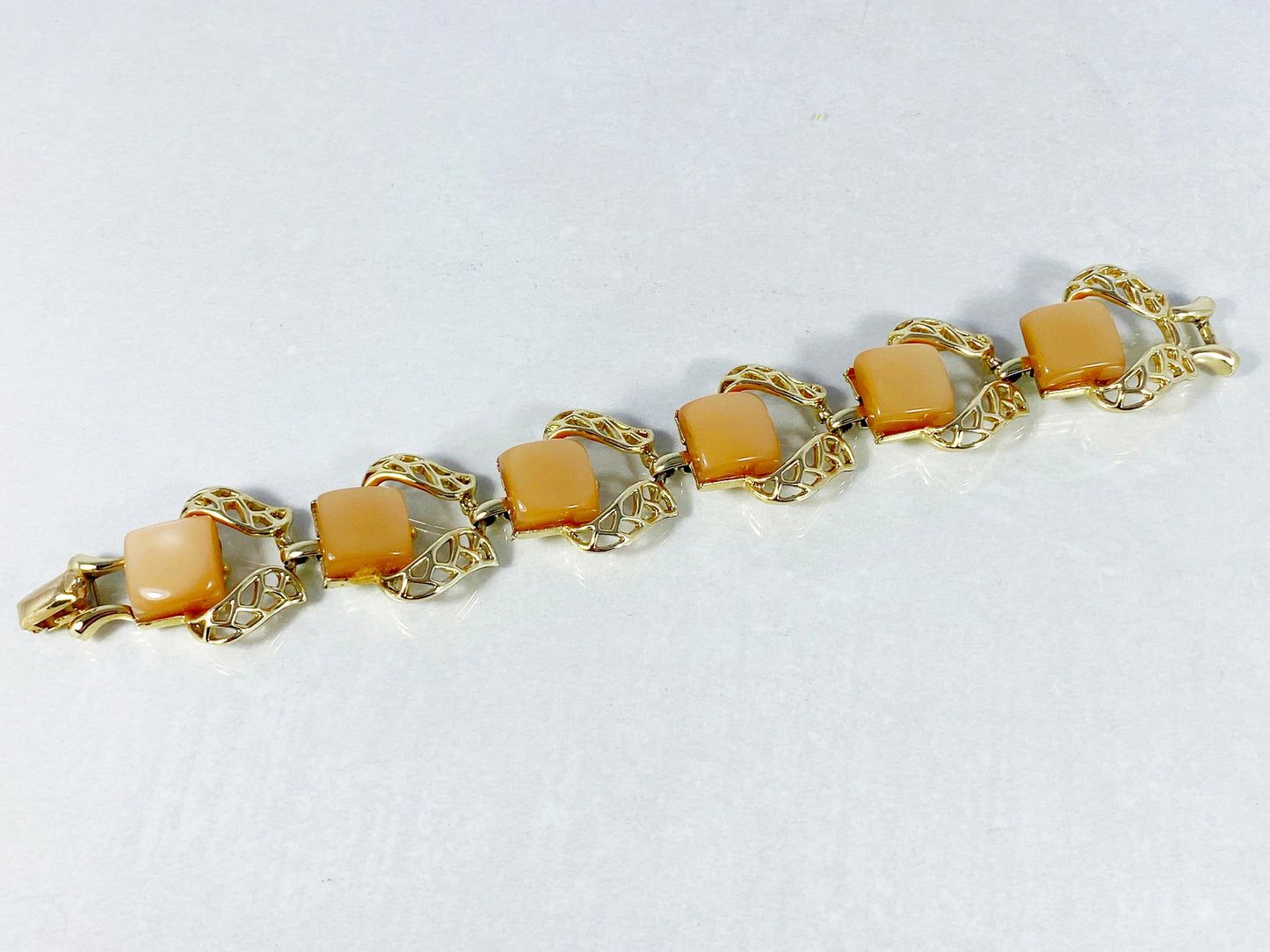 CORO Gold-Tone & Peach Moonglow Necklace, Bracelet, & Earring Set - Busy Bowerbird