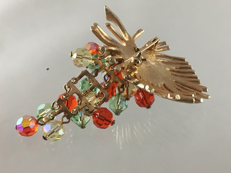 Vine Leaf Shaped Vintage Brooch with Crystal Grapes