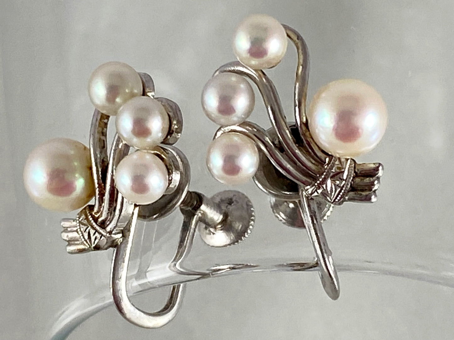 1950s Sterling Silver Earrings with Cultivated Pearls | Classic Elegance! - Busy Bowerbird