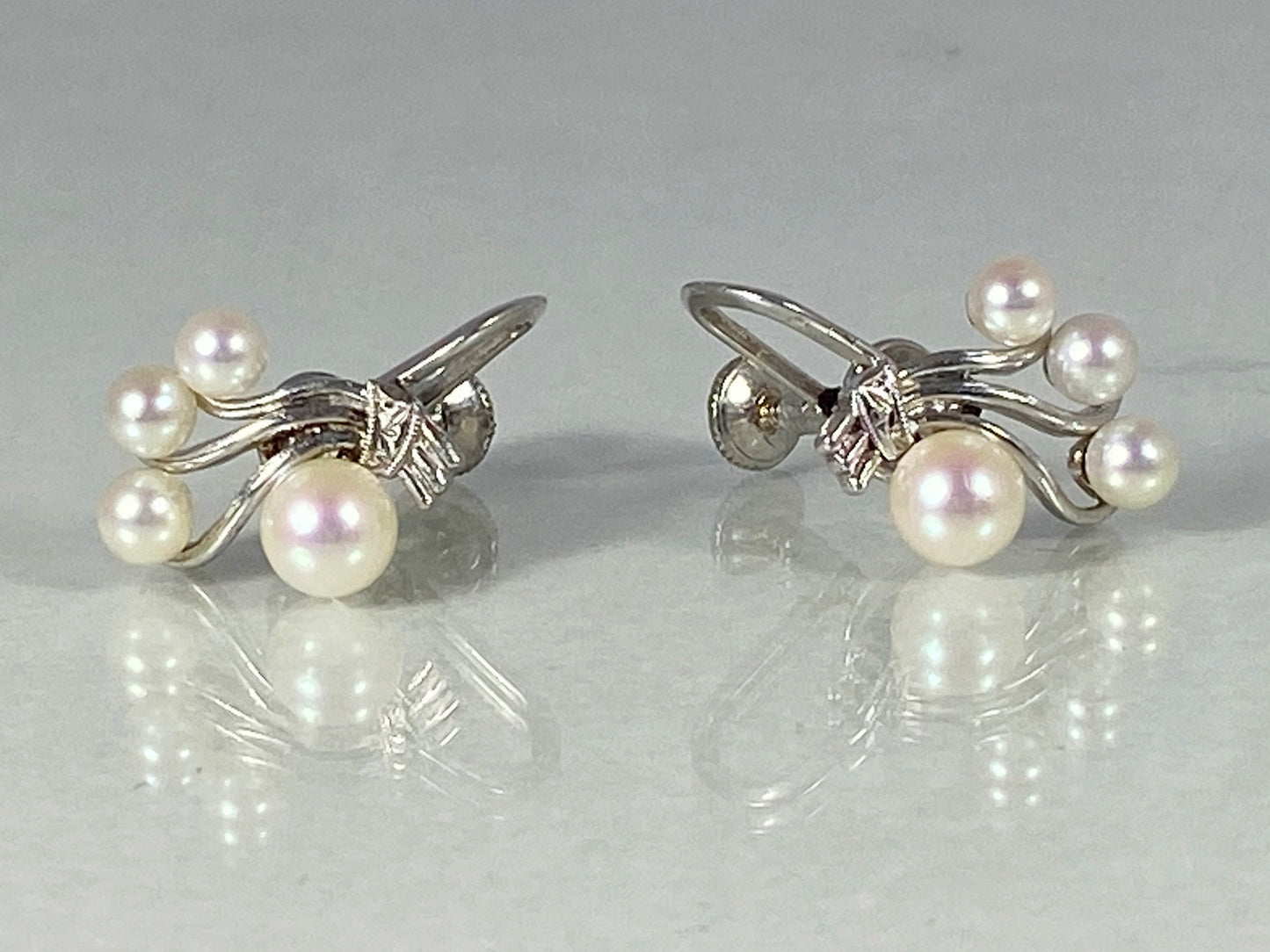 1950s Sterling Silver Earrings with Cultivated Pearls | Classic Elegance! - Busy Bowerbird