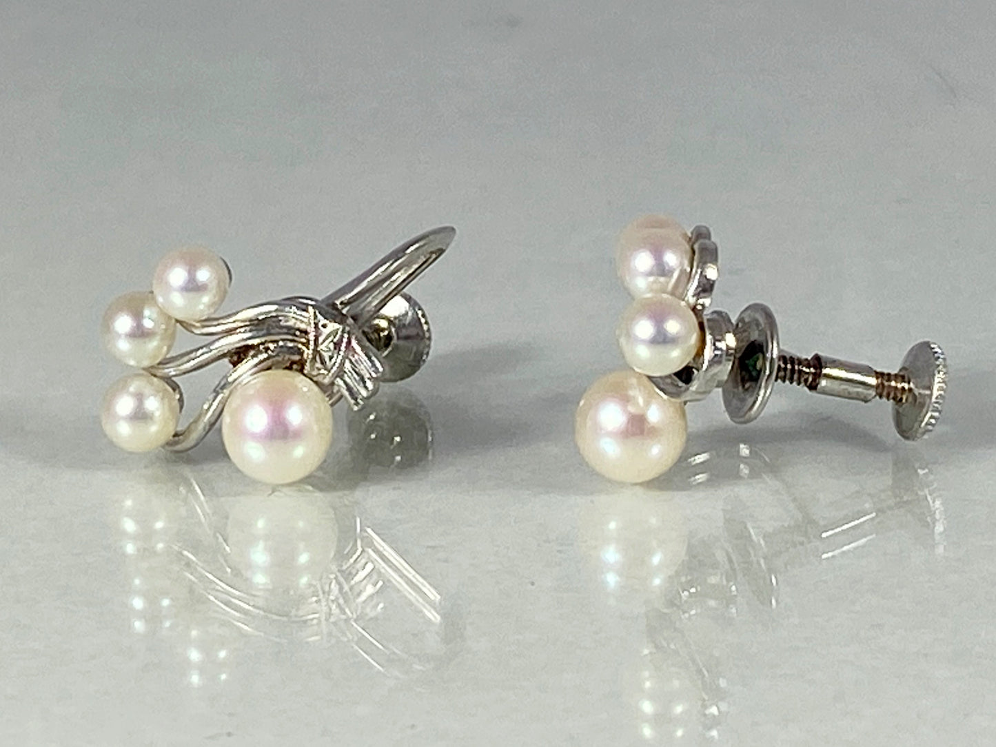 1950s Sterling Silver Earrings with Cultivated Pearls | Classic Elegance! - Busy Bowerbird