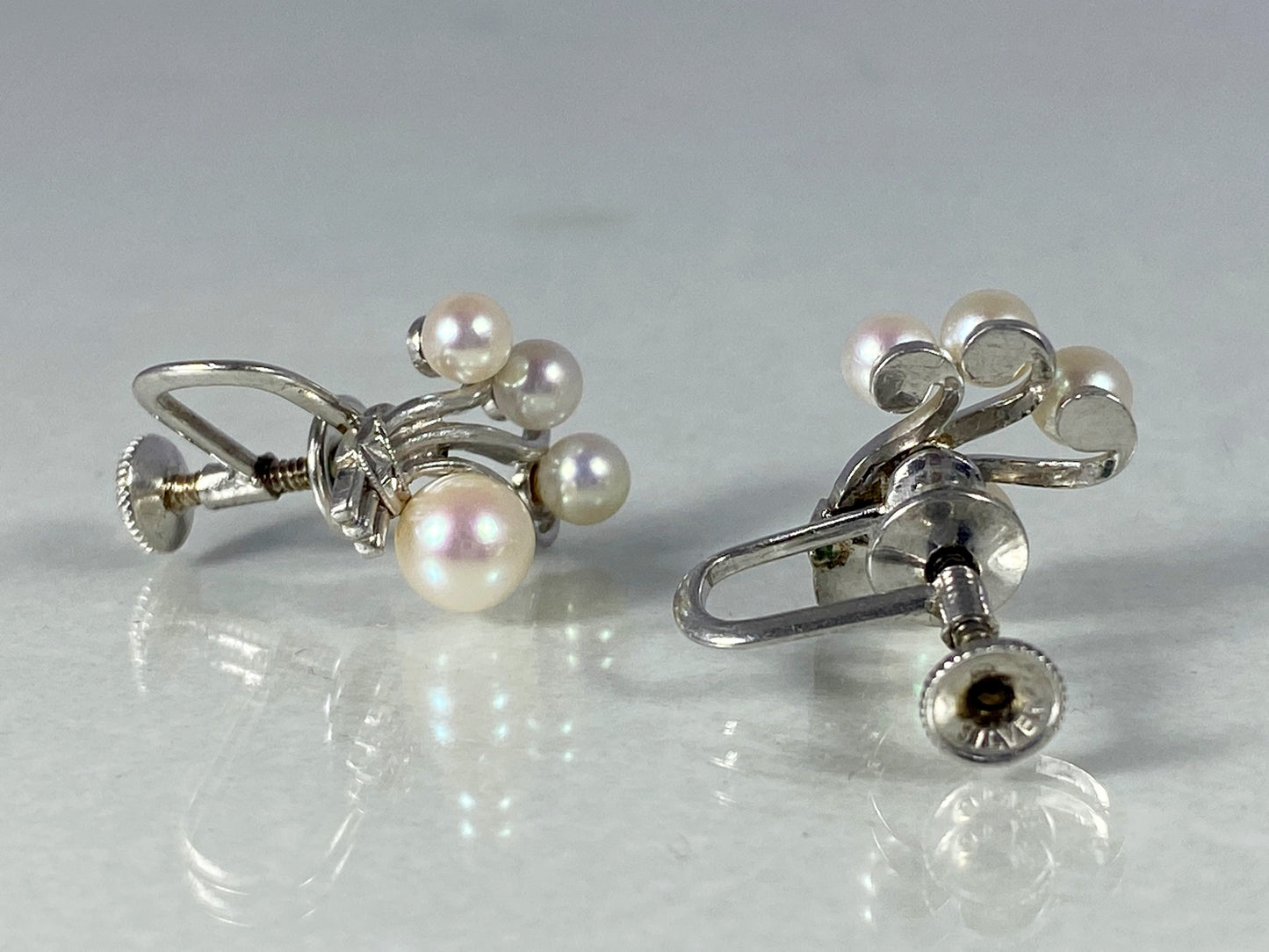 1950s Sterling Silver Earrings with Cultivated Pearls | Classic Elegance! - Busy Bowerbird