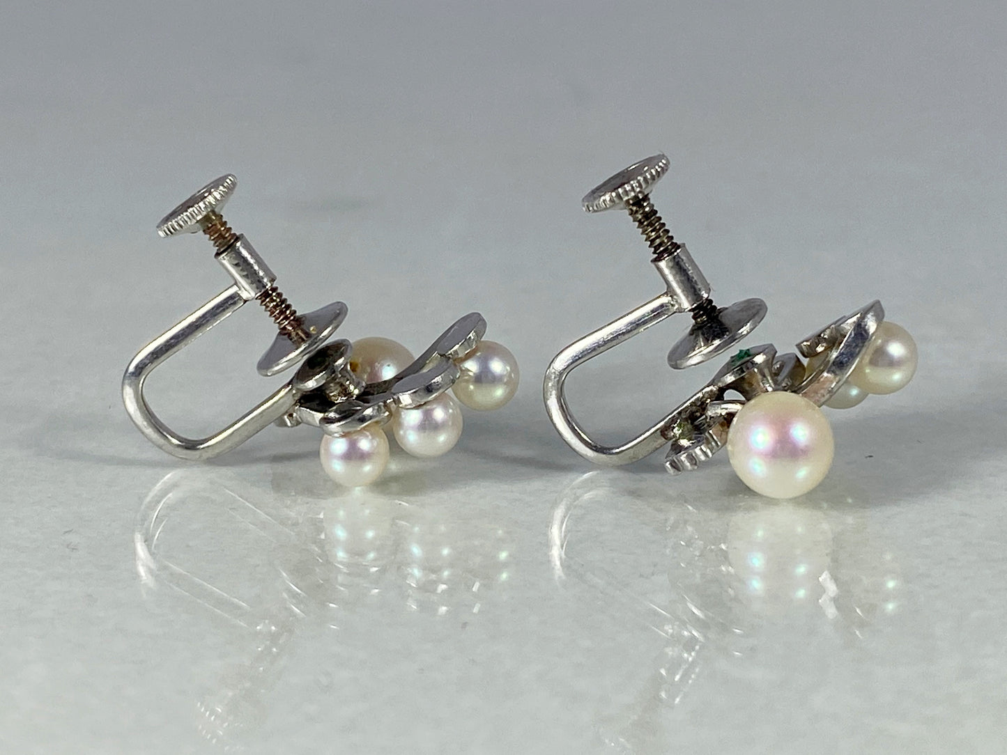 1950s Sterling Silver Earrings with Cultivated Pearls | Classic Elegance! - Busy Bowerbird