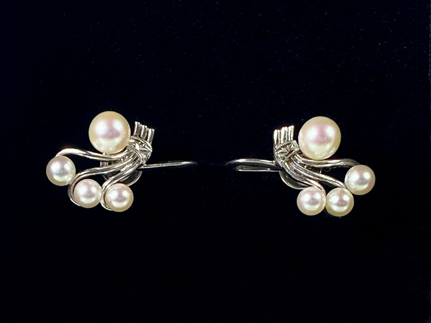 1950s Sterling Silver Earrings with Cultivated Pearls | Classic Elegance! - Busy Bowerbird