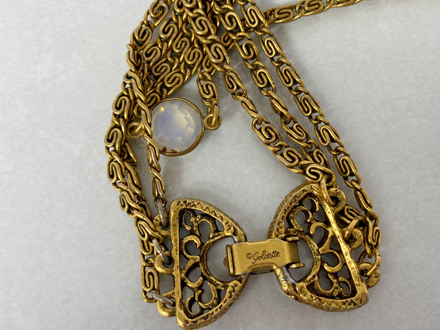 GOLDETTE Gold-Tone Sautoir Necklace with Faux Moonstone Pendant & Chicklets - Busy Bowerbird