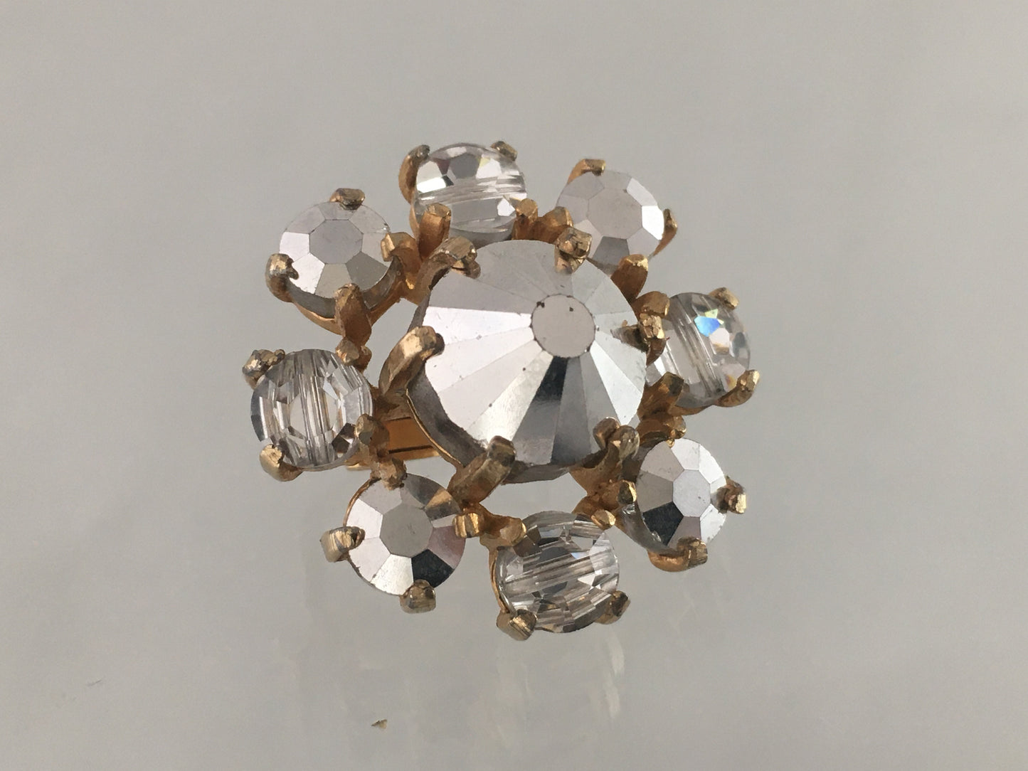 Vintage CASTLECLIFF Round Clear Crystal Statement Clip-On Earrings - Busy Bowerbird
