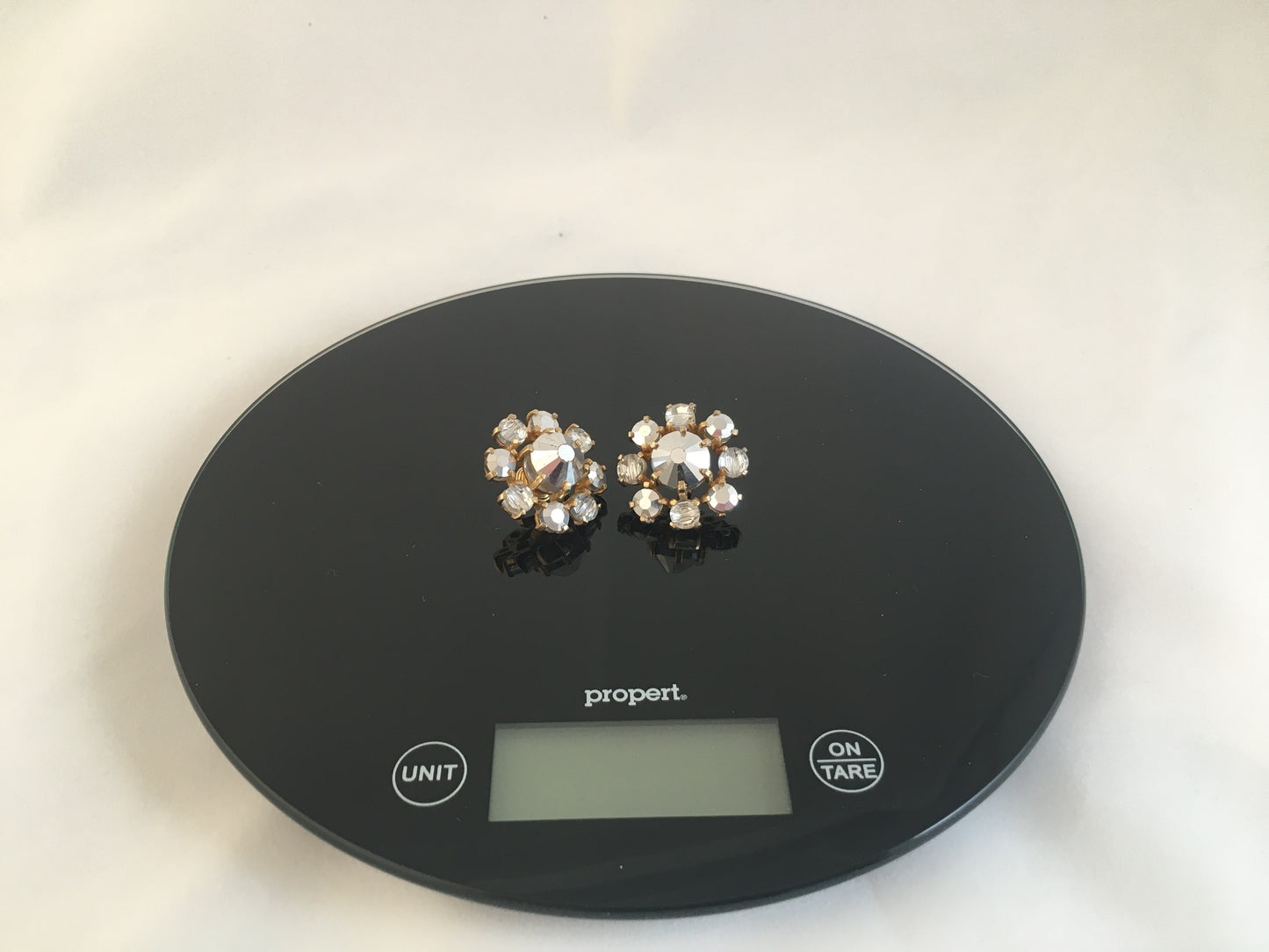 Vintage CASTLECLIFF Round Clear Crystal Statement Clip-On Earrings - Busy Bowerbird