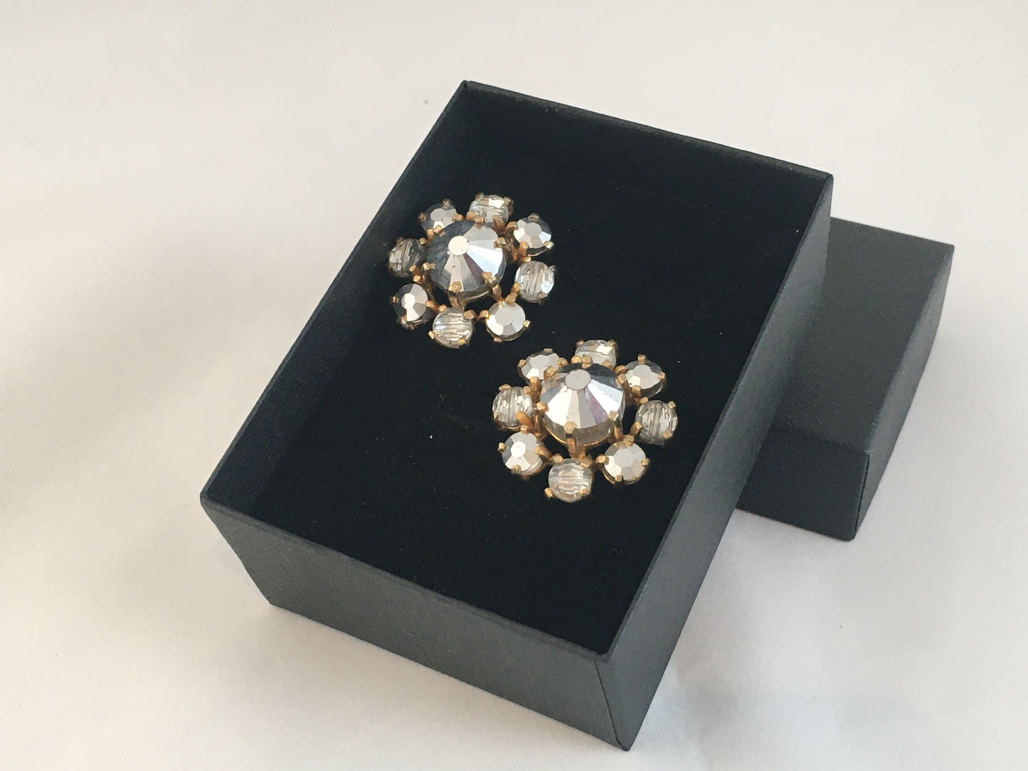 Vintage CASTLECLIFF Round Clear Crystal Statement Clip-On Earrings - Busy Bowerbird