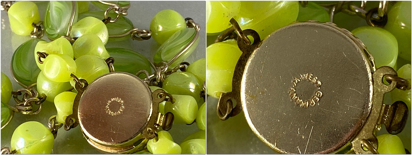 1950s WEST GERMAN Two-Strand  Green Glass & Lucite Bead Necklace - Busy Bowerbird