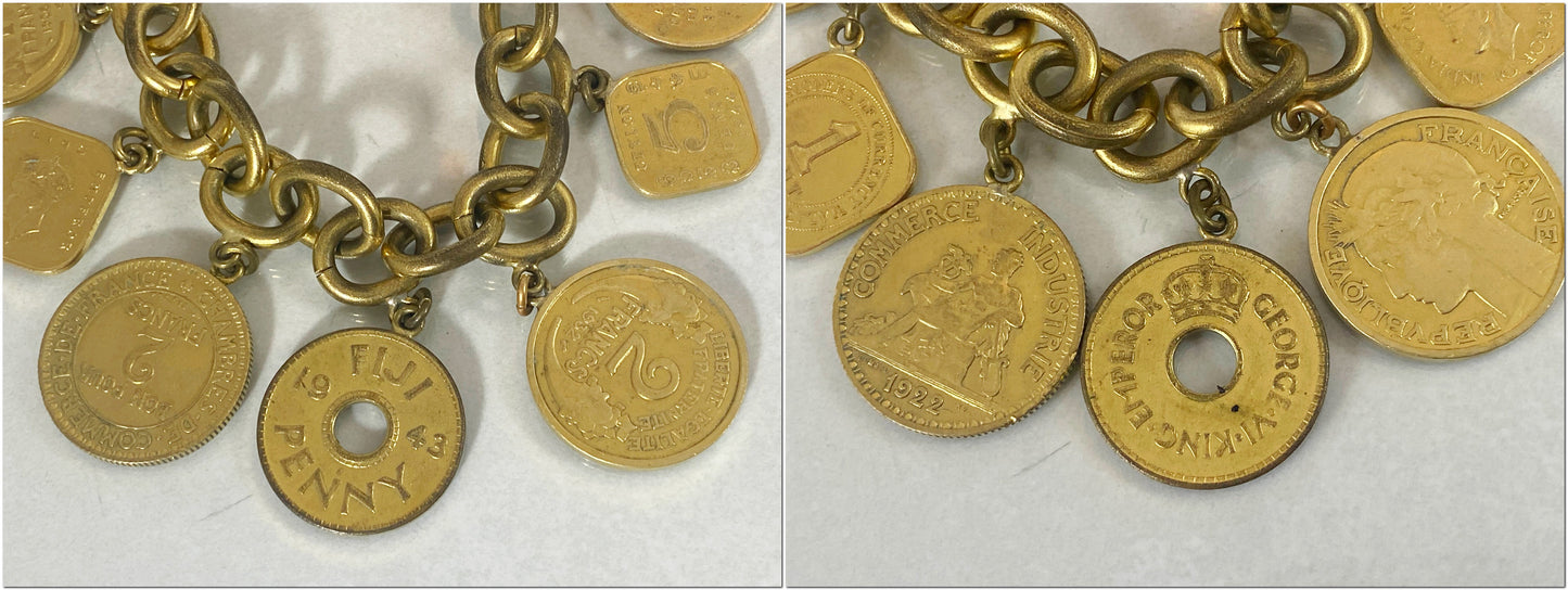 Vintage Gold-Tone Old Coins Charm Necklace - Busy Bowerbird