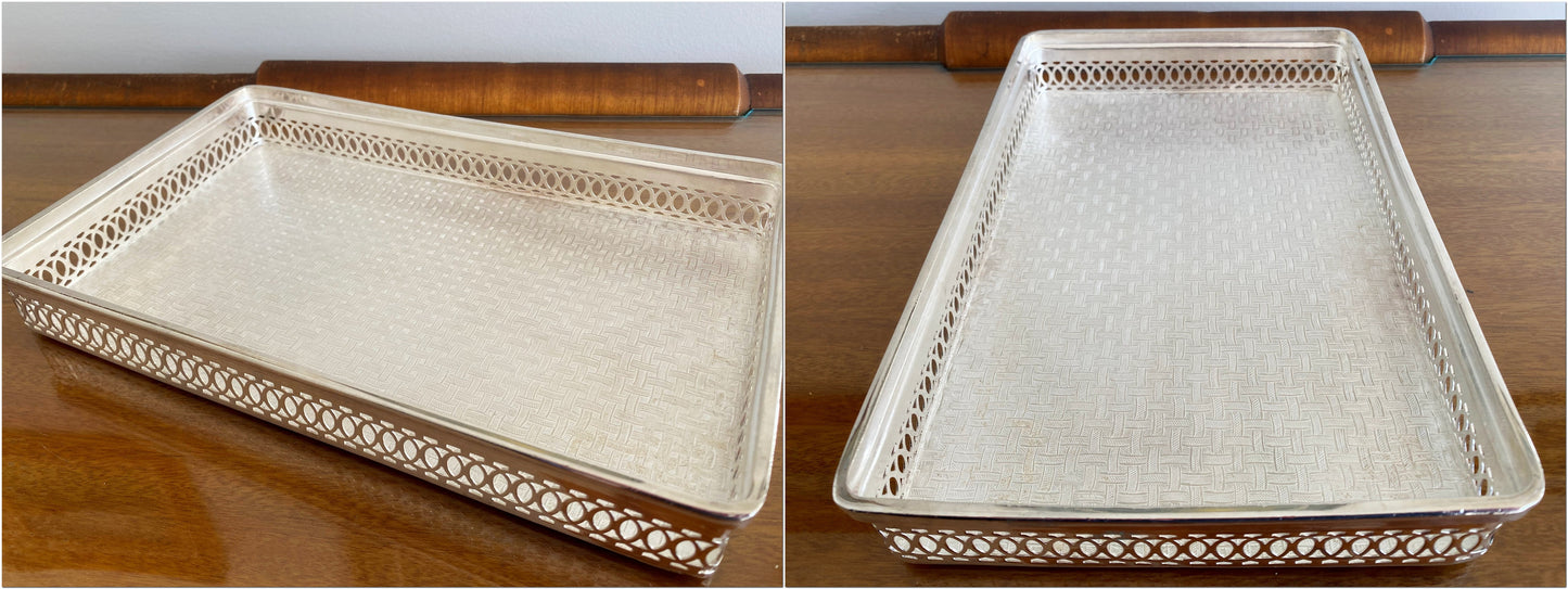 Silver-Plated GAINSBOROUGH Concorde Serving Tray with Pierced Gallery - Busy Bowerbird