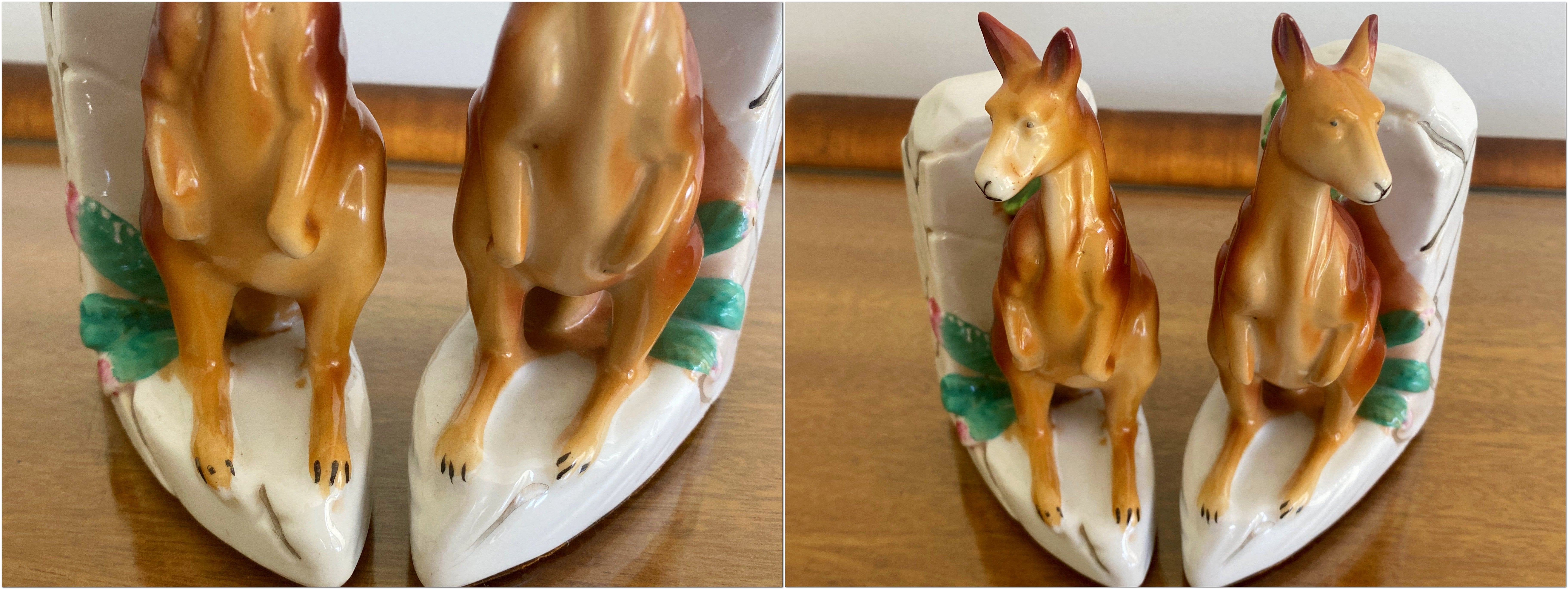 1950s Australian Hand-Painted Pottery Kangaroo Bookends