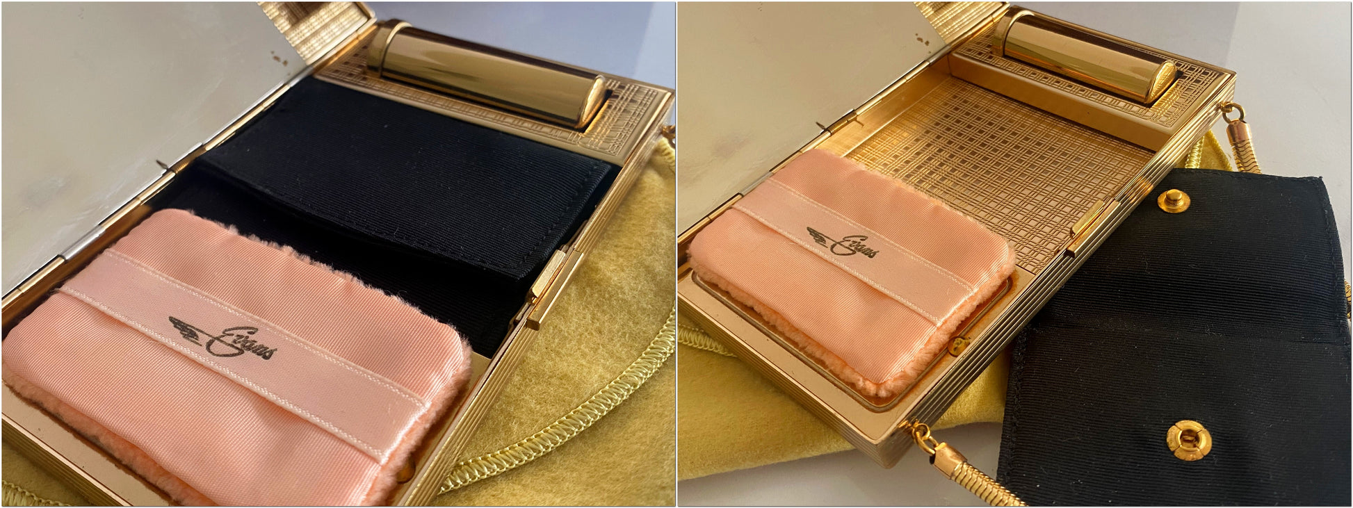 1957 EVANS Gold-Toned Mini Makeup Clutch Purse | Original Box & Tag - Busy Bowerbird