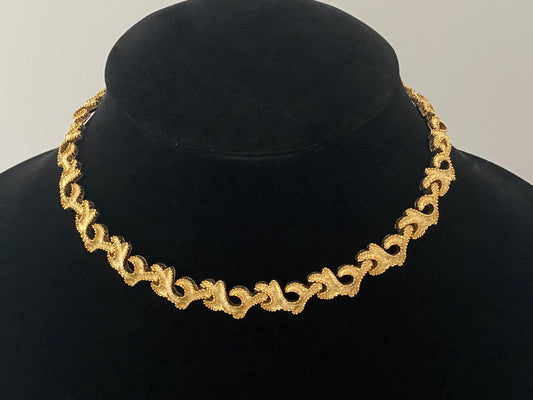 1960s CROWN TRIFARI Gold-Plated Choker Necklace | Coral-Shaped Links - Busy Bowerbird