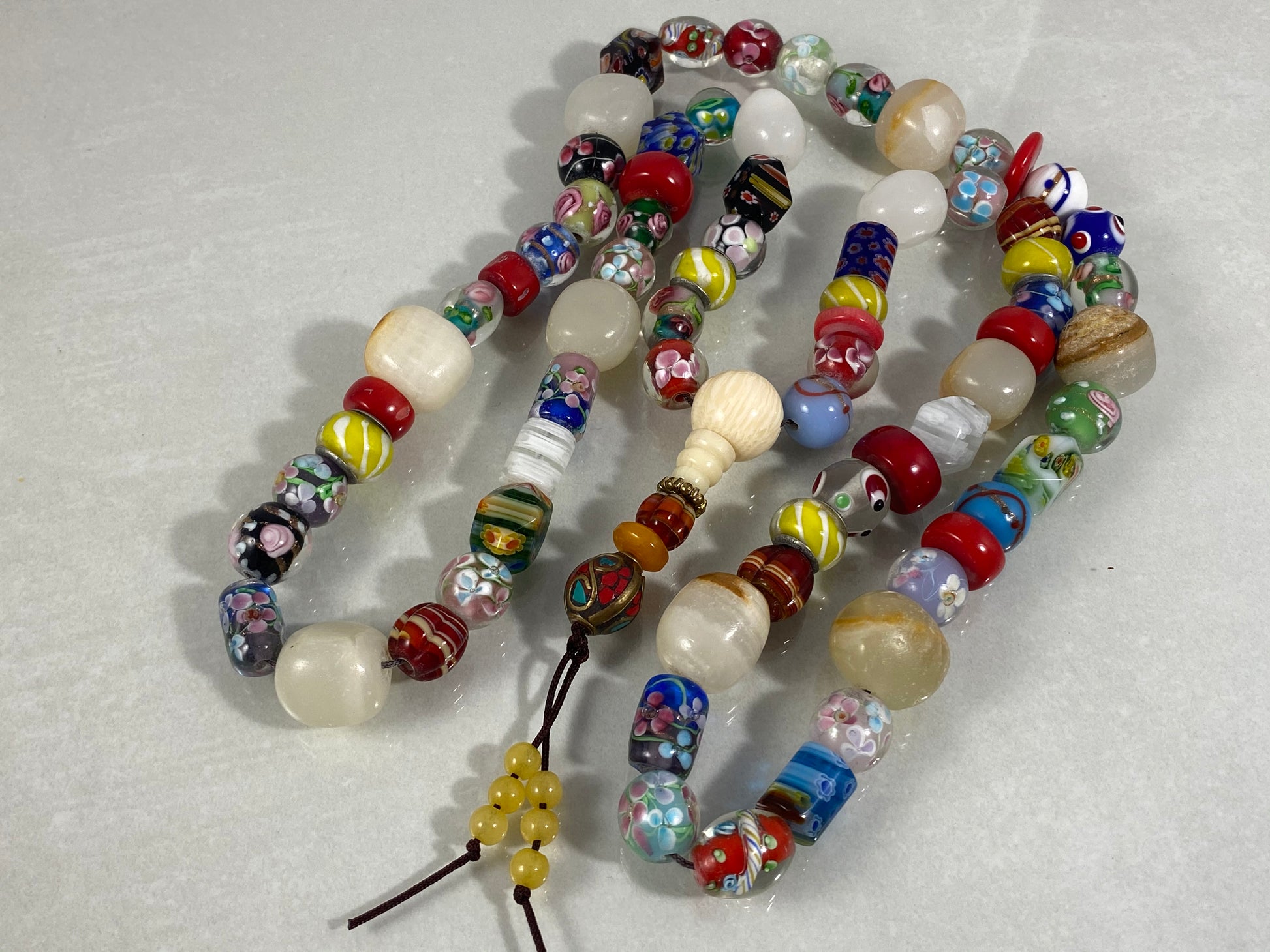 Vintage Opera Length Art Glass, Stone, Plastic, &  Metal Bead Necklace - Busy Bowerbird