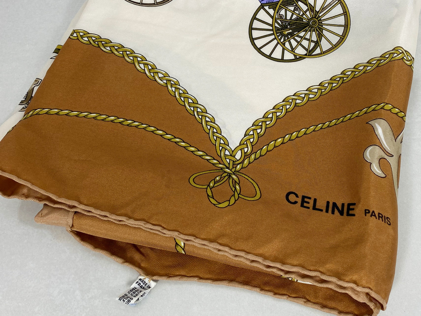 Vintage CELINE PARIS 'Old Jalopies' Design Pure Silk Scarf - Busy Bowerbird