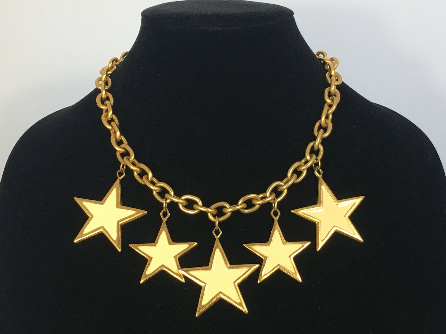 Vintage PREMIER DESIGNS Chunky Gold Chain Necklace | Five Enameled Stars - Busy Bowerbird
